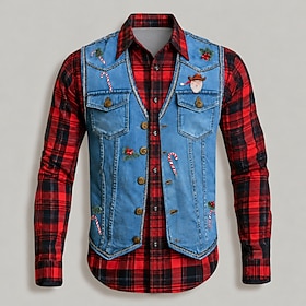 Christmas Men's Plaid Santa Claus Christmas Costume Button Up Shirt Long Sleeve Casual Daily Outdoor Vacation Spring Summer Fall Winter Collared Shirts Button