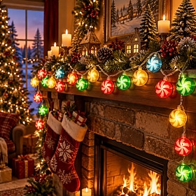Christmas Candy String Lights, Colorful Peppermint Swirl LED Fairy Lights for Indoor Christmas Tree, Fireplace Mantel, Table Centerpiece, Stair Railing, Doorwa