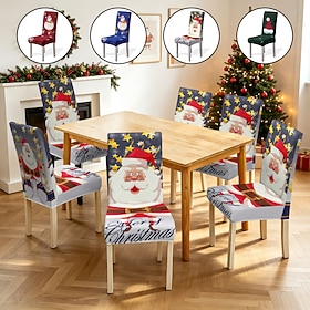 Housses de chaises de salle à manger de Noël, housses extensibles imprimées Père Noël, housses de chaises décoratives festives pour la cuisine et la salle à ma