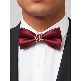 Men's Polyester Solid Color Bow Tie, Elegant Pre-Tied Satin Bowtie with Gold-Tone Metal Center Detail, Adjustable Neck Strap for Christmas Parties, Weddings an