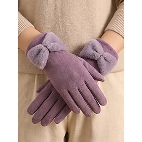Damen-Winterhandschuhe mit Touchscreen-Funktion, warme, mit Polyesterfleece gefütterte Fingerhandschuhe mit Kunstfellschleife, mehrfarbige, weiche Winterhandsc