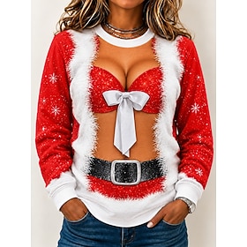 Christmas Women's T Shirt Print Graphic Santa Claus Christmas Tree Vintage Fashion Stylish Long Sleeve Crew Neck Round Neck Regular Tops Casual Daily Weekend B