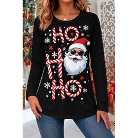 Christmas Women's Blouse Santa Claus Snowman Christmas Tree Fashion Stylish Classic Long Sleeve Crew Neck Regular Tops Casual Daily Going out Black Spring Fall