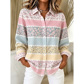 Women's Shirt Buttons Print Graphic Plaid Vintage Stylish Modern Long Sleeve Shirt Collar Regular Tops Casual Daily Green / Blue Pink Orange Summer Spring Fall