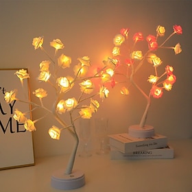Rose Flower Tree Lamp with Bendable Branches, LED Table Lamp, USB / Battery Powered, Artificial Rose Night Light for Bedroom Living Room Party Wedding Birthday