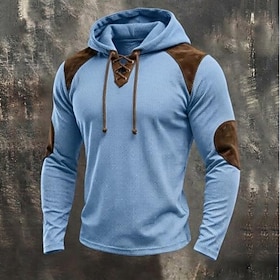 Men's Waffle T-shirt Waffle Henley Shirt Hoodie Long Sleeve Hooded Lace Up Neck Spring Fall Winter Color Block Traditional / Vintage Casual Patchwork Casual Ho