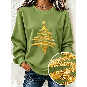 Christmas Women's hot stamping Pullover Sweatshirt Print Floral Graphic Warm Active Vintage Long Sleeve Crew Neck Regular Tops Casual Street Holiday Blue Blac