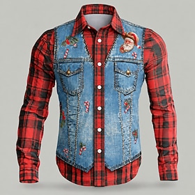Christmas Men's Plaid Santa Claus Christmas Costume Button Up Shirt Long Sleeve Casual Daily Outdoor Vacation Spring Summer Fall Winter Collared Shirts Button