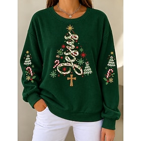 Christmas Women's Sweatshirts Graphic Santa Claus Christmas Tree Vintage Fashion Casual Long Sleeve Round Neck Regular Tops Casual Home Work Black Red Green Sp