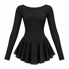 Figure Skating Dress Women's Ice Skating Dress Black Patchwork Asymmetric Hem Stretchy Training Competition Skating Wear Classic Long Sleeve Ice Skating Figure