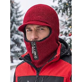 Men's Winter Fleece Lined Knit Hat Scarf Balaclava, Warm Polyester Brim Beanie Neck Warmer in Multi Colors for Christmas, Skiing, Snowy Travel, Outdoor Work an