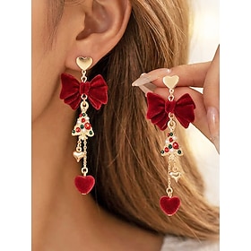 Women's Christmas Dangle Earrings, Alloy and Polyester Velvet Bow, Jingle Bell, Christmas Tree and Heart Charms, Multiple Styles for Holiday Parties and Festiv