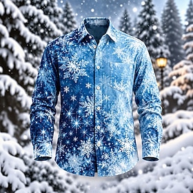 Christmas Men's Snowflake Button Up Shirt Casual Dress Shirt Long Sleeve Fashion Casual Vacation Dailywear Summer Spring Fall Turndown Collared Shirts Blue Red