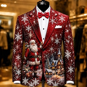 Christmas Men Santa Claus Blazer Jacket Coat Fashion Comfortable Breathable Artistic Casual Daily Party Evening Wear Festival 3D Print Buttons Multi Pocket Fal