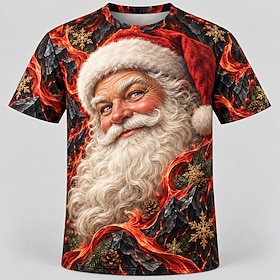 Christmas Men's Santa Claus T Shirt Short Sleeve T shirt 3D Print Crew Neck Shirt Daily Designer Artistic Vacation Party Street Red All Seasons Clothing Appare