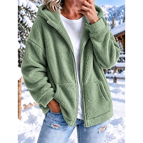 Women's Sherpa Jacket Comfortable Breathable Zipper Casual Casual Vacation Street Daily Wear Zipper Regular Hooded Long Sleeve Outerwear Blue Purple Green Spri