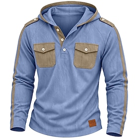 Men's 100% Cotton Acid Wash Shirt Tee Top Long Sleeve Hooded Henley Fall Winter Spring Fall Plain Vintage Streetwear Casual Color Block Basic Hooded Casual Ho