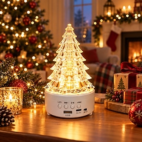 Christmas Tree Bluetooth Speaker Night Light, USB Rechargeable LED Ambient Lamp, Christmas Gift for Adults, Festive Holiday Decor for Bedroom, Living Room, Bed