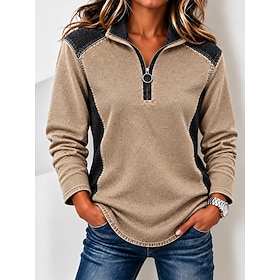 Women's Denim Hoodie Active Vintage Casual Long Sleeve Half Zip Lapel Regular Tops Casual Holiday Blue Green khaki Spring Fall Winter