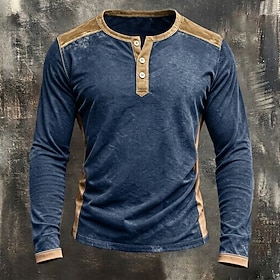 Men's Henley Shirt 100% Cotton Acid Wash Shirt Long Sleeve Henley Vintage Style Washed Spring Fall All Seasons Colorful Vintage Retro Vintage Casual Casual Dar