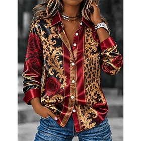 Women's Shirt Buttons Print Geometric Color Block Elegant Vintage Daily Long Sleeve Shirt Collar Regular Tops Casual Daily Work Yellow Red Purple Orange Summer