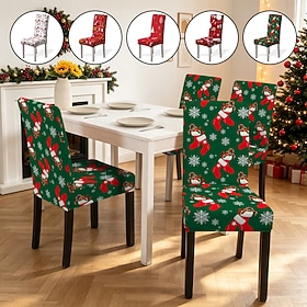 Housses de chaises de salle à manger de Noël, housses extensibles imprimées Père Noël, housses de chaises décoratives festives pour la cuisine et la salle à ma