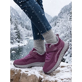 Women's Purple Fleece-Lined Winter Sneakers – Comfort Lace-Up Walking Shoes with Magic Tape and Non-slip Sole for Outdoor Walks, Casual Wear  Cold-Weather Comf