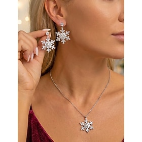 Women's Christmas Snowflake Necklace and Earrings Set, Alloy Gold Silver Holiday Jewelry Set, Multi-Style Festive Pendant  Dangle Earrings for Christmas Party,