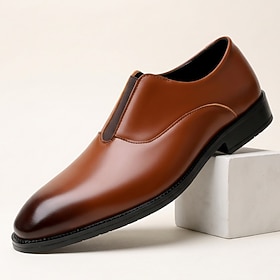 Men's Slip-On Dress Shoes with Minimalist Plain Toe Design and Sleek Silhouette, Classic Smart Casual Style for Office, Business Meetings, Dinner Dates and Eve