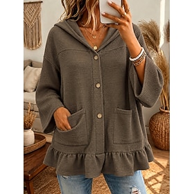 Women's Waffle Sweatshirts Textured Pullover Hoodie Sweatshirt Patchwork Plain Elegant Cute Work Long Sleeve V Neck Hooded Long Tops Casual Ash Orange Coffee S
