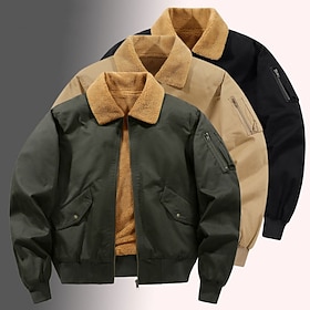 Men's Winter Coat Fleece Jacket Casual Jacket Work Jacket Daily Outdoor Thermal Warm Pocket Full Zip Fall Winter Solid Color Streetwear Sports  Outdoors Turndo