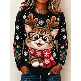 Christmas Women's T Shirt Print Graphic Santa Claus Christmas Tree Vintage Fashion Stylish Long Sleeve Crew Neck Round Neck Regular Tops Casual Daily Weekend W