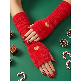 Women's Fleece-Lined Fingerless Gloves Arm Warmers, Soft Polyester Winter Hand Warmers in Multiple Colors, Cozy Holiday Knit Sleeve Gloves for Christmas, Daily