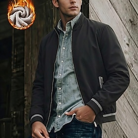 Men's Winter Coat Fleece Jacket Casual Jacket Daily Outdoor Thermal Warm Pocket Full Zip Fall Winter Solid Color Streetwear Sports  Outdoors Standing Collar Re
