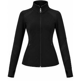 Figure Skating Fleece Jacket Women's Ice Skating Jacket Top Black Patchwork Stretchy Training Competition Skating Wear Crystal / Rhinestone Long Sleeve Ice Ska