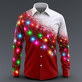 Christmas Men's Christmas Light Button Up Shirt Casual Dress Shirt Long Sleeve Fashion Casual Vacation Dailywear New Years Eve Shirts Summer Spring Fall Turndo