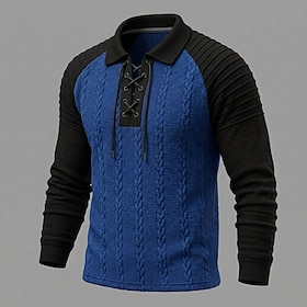 Men's Jacquard Polo Casual Vacation Turndown Henley Long Sleeve Fashion Leisure Solid Color Color Block Buttons Fall  Winter Regular White Yellow Burgundy Roya