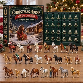 Christmas Horse Advent Calendar 2026, 24 Days of Horse Friends with Miniature Horse Figures and Riders, Christmas Countdown Calendar, Holiday Christmas Gift fo