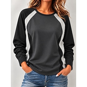 Women's Texture Blouse Waffle T-shirt Knit Top Patchwork Color Block Plain Elegant Vintage Fashion Long Sleeve Crew Neck Regular Tops Casual Daily Sports Black