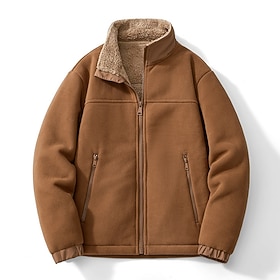 Men's Winter Coat Fleece Jacket Casual Jacket Casual Daily Thermal Warm Pocket Full Zip Fall Winter Solid Color Streetwear Sports  Outdoors Standing Collar Reg
