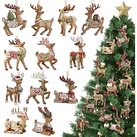 36 Pcs Christmas Reindeer Ornaments Set Vintage Wooden Gingerbread Christmas Hanging Decorations Gingerbread Reindeer Tree Decor Wood Crafts for Xmas Holiday P