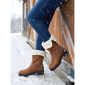 Women's Brown Convertible Fold-Over Winter Boots - Two-Way Wear Mid-Calf Boots with Warm Lined, Buckle Strap Button for Snowy Walks, Casual Outings Cold-Weat