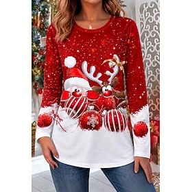 Christmas Women's Blouse Santa Claus Snowman Christmas Tree Fashion Stylish Classic Long Sleeve Crew Neck Long Tops Casual Daily Going out Red Spring Fall Wint
