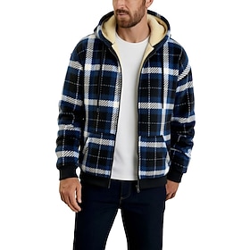 Men's Winter Coat Fleece Jacket Casual Jacket Hoodie Jacket Daily Outdoor Thermal Warm Pocket Full Zip Fall Winter Plaid Streetwear Sports Outdoors Hooded Reg