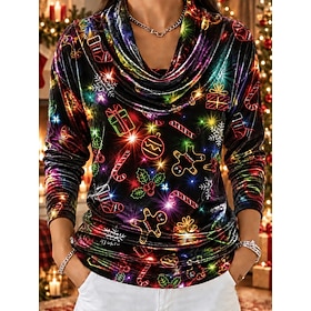 Carnival Women's Velvet T Shirt Floral Graphic Plants Elegant Vintage Fashion Long Sleeve Cowl Neck Regular Tops Casual Daily Going out Brown Spring Fall Winte