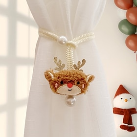 Cute Christmas Curtain Tiebacks Set Plush Christmas Tree Reindeer Snowman Doll Curtain Fastener Holdbacks Clips for Sheer Fabric Curtains Drapes Home Window Sc