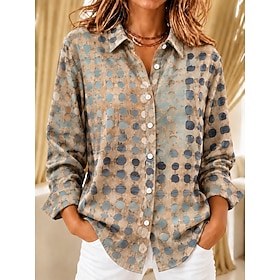 Women's Shirt Blouse Patchwork Buttons Print Ombre Floral Graphic Bohemia Vacation Vintage Long Sleeve Shirt Collar Long Tops Casual Daily Blue Summer Spring F