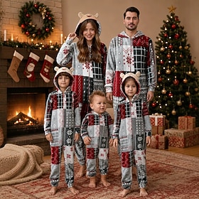 Christmas Family Matching Pajamas Family Christmas Pajamas Jumpsuit Christmas Gift Reindeer Cosplay Costume for Unisex Adults Kid's Xmas New Year Christmas Eve