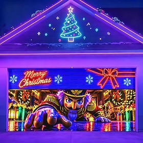 Blacklight Christmas Garage Door Cover, UV Reactive Fluorescent Nutcracker Soldier Print Garage Door Banner, Traditional Christmas Holiday Backdrop for Outdoor