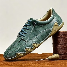 Men's Vintage Classic Casual Daily PU Leather Comfortable Breathable Lace-up Green Summer Spring Fall